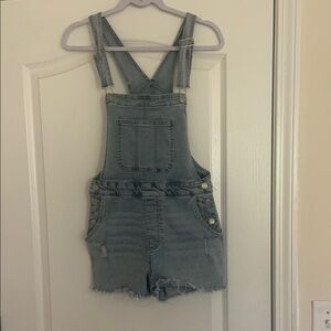 No Boundaries Denim Short Overalls Distressed small